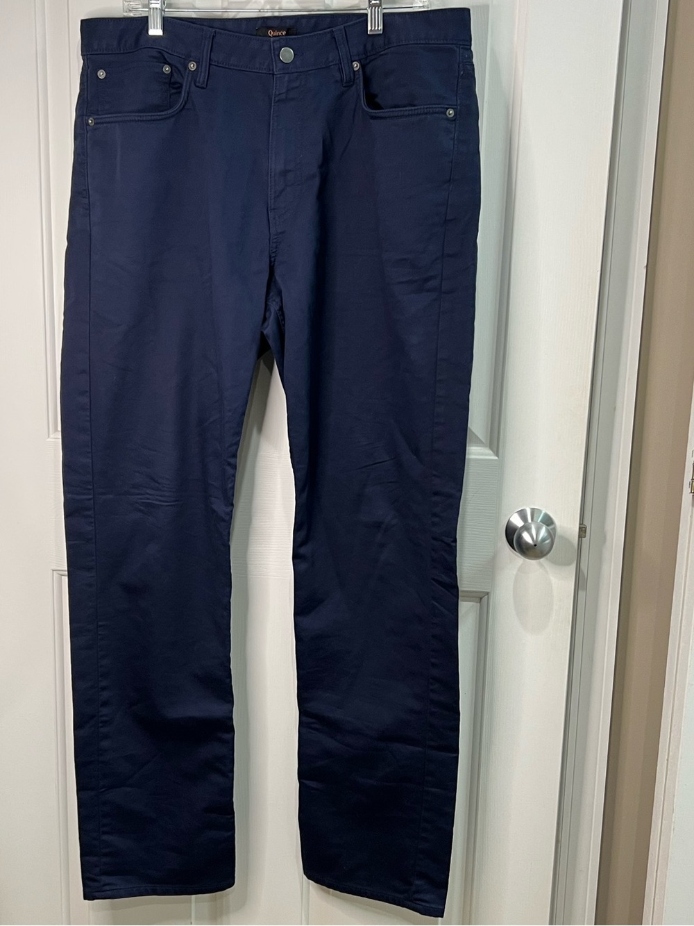 Quince men’s comfort stretch travelers 5 pocket straight deep navy pants 36X34